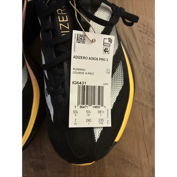 Adidas Adizero Adios Pro 3 Black Spark Women Size 7 Running Shoes IG6431 New - Picture 4 of 6